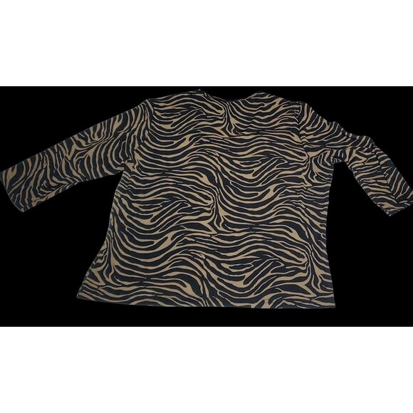 Briggs New York XL Zebra Print V-Neck Top Brown Black 3/4 Sleeve Chic. - Picture 4 of 10
